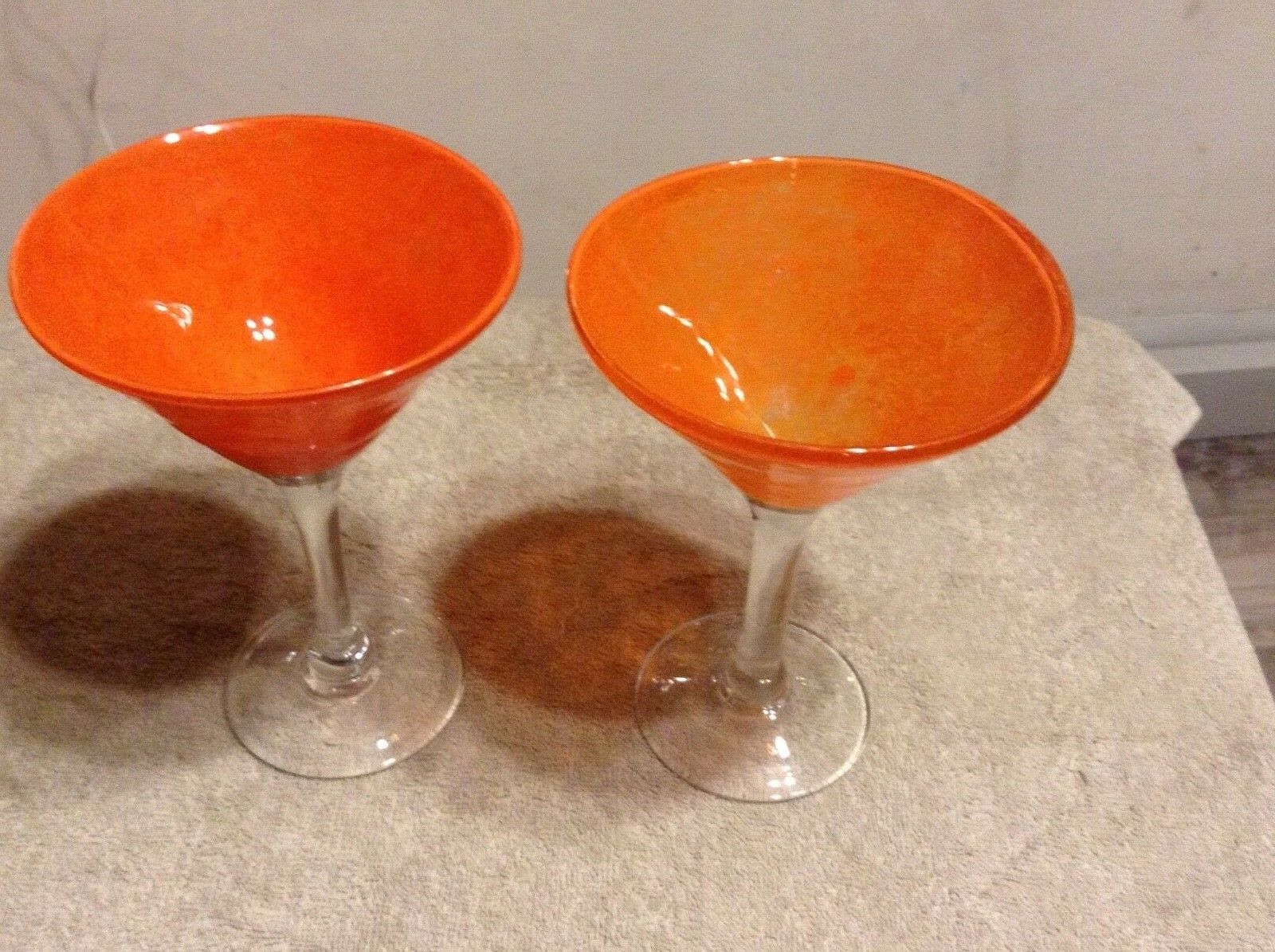 Mid Century Orange Stemware Martini Glass