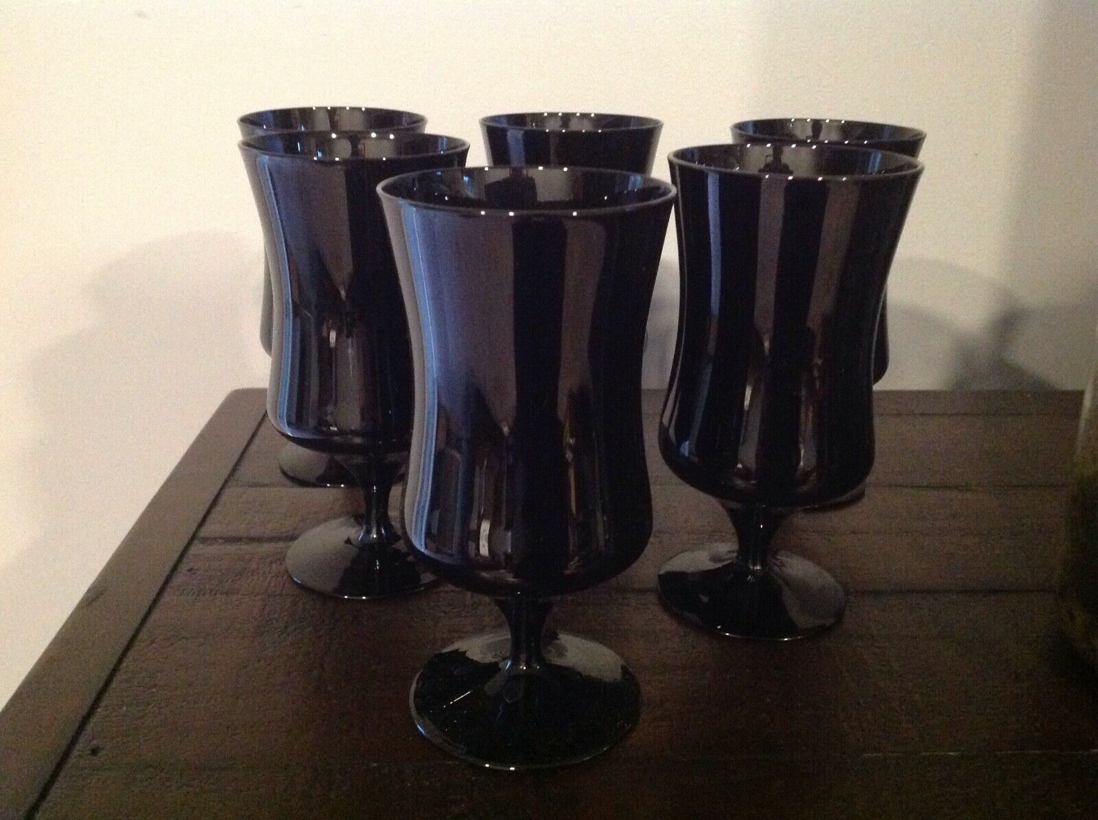 Vintage Black Water Goblets Wine Glasses 6” Western Germany Black Set Of 6