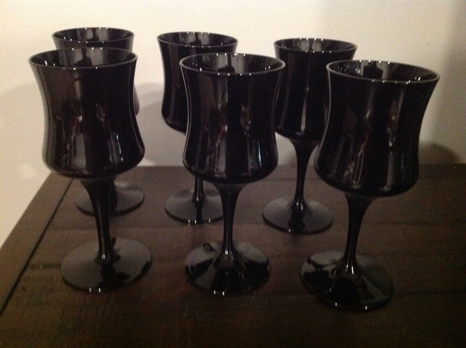 Vintage Black Water Goblets Wine Glasses 6” Western Germany Black Set Of 6