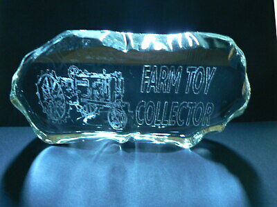 Anchor Hocking Glass, Farm Toy Collector Sign/weight, Engraved Glass Made In Usa