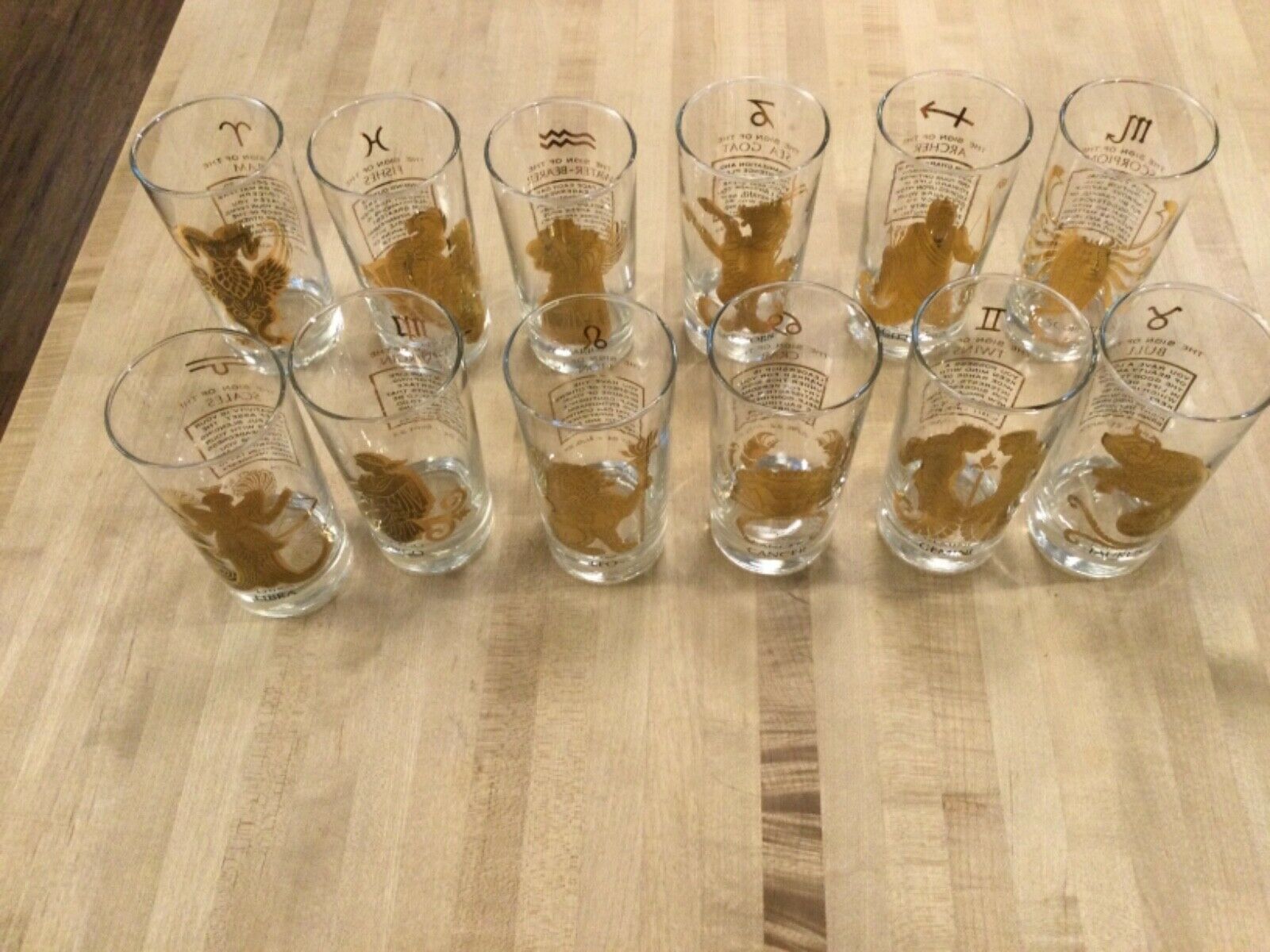 Vintage Zodiac Tumblers Clear With Gold All 12 Months (pre-owned)